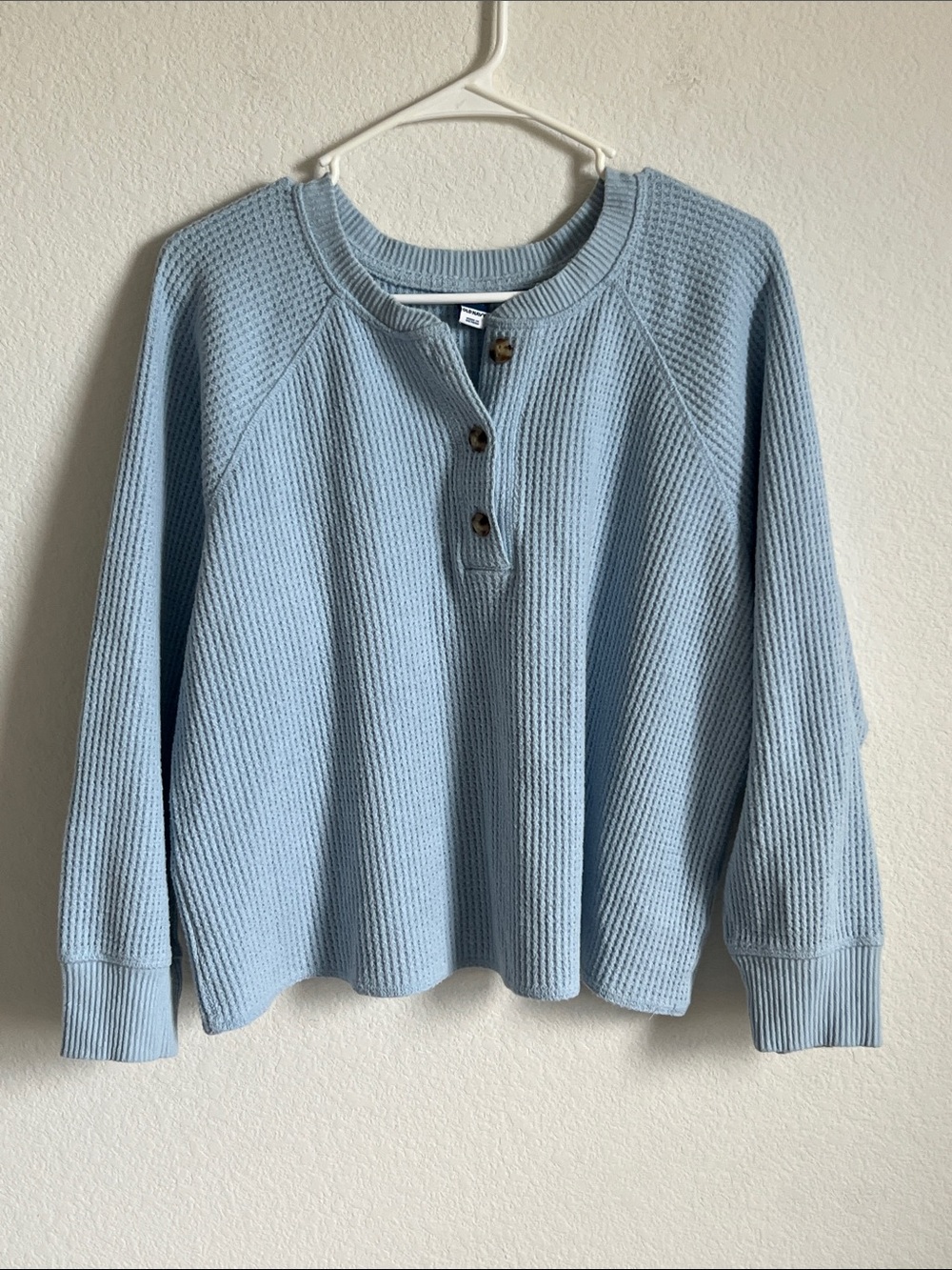 Old Navy Light Blue Waffle Henley Pullover Sweater XLP Plush tee